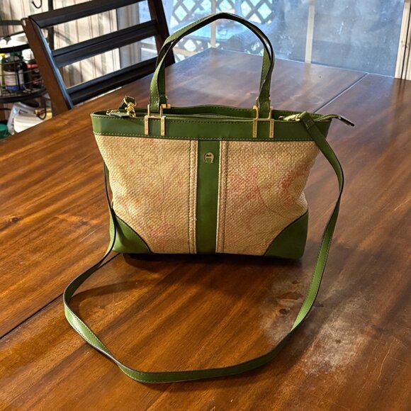 Vintage Etienne Aigner Crossbody Bag Floral Woven Faux Leather Adjustable Strap - Picture 2 of 16